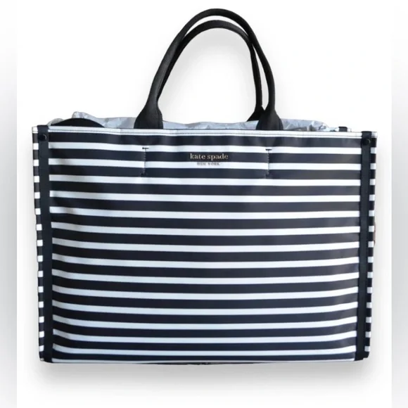 $248 kate spade Watch Hill Stripe Large Nylon Tote Black White Stripe